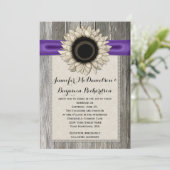 Invitation Dentelle de tournesol rustique Grange bois violet  (Debout devant)
