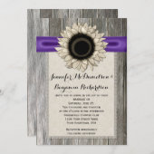 Invitation Dentelle de tournesol rustique Grange bois violet  (Devant / Derrière)