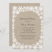 Invitation Dentelle d'hiver sur Burlap Répétition Dîner Invit (Devant / Derrière)