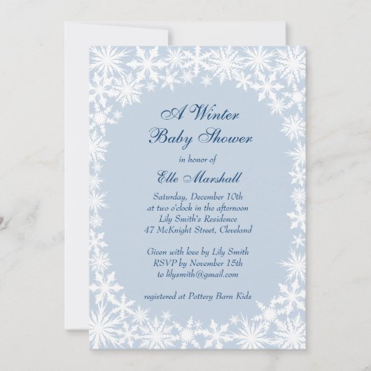 Invitation Dentelle d'hiver sur l'invitation du Baby shower b (Devant)