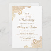 Invitation Dentelle d'huile d'or Blanc 50e anniversaire de Ma (Devant / Derrière)