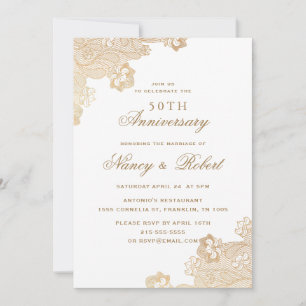 Invitation Dentelle d'huile d'or Blanc 50e anniversaire de Ma