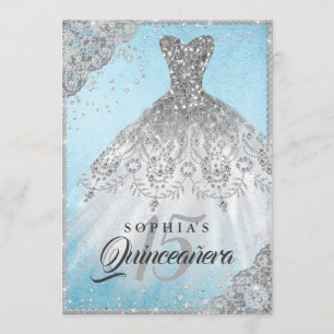 Invitation Dentelle Diamant Bleu Étincelle Gown Quinceanera