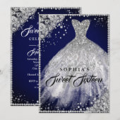 Invitation Dentelle diamant étincelle Gown Marine Silver Swee (Devant / Derrière)