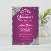 Invitation Dentelle diamant Étincelle rose Silver Quinceanera (Debout devant)