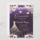 Invitation Dentelle, Diamants Robe Florale Violet Quinceañera (Devant)