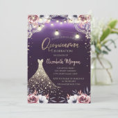 Invitation Dentelle, Diamants Robe Florale Violet Quinceañera (Debout devant)