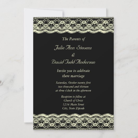 Invitation Dentelle d'ivoire sur le Mariage noir (Devant)