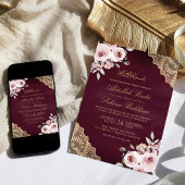 Invitation Dentelle d'or Dusty Rose QR Code Plum Mariage musu