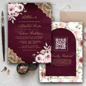 Invitation Dentelle d'or Dusty Rose QR Code Plum Mariage musu