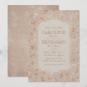 Invitation Dentelle d'or Kraft élégant mariage campagnard rus (Devant / Derrière)