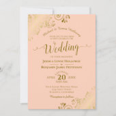 Invitation Dentelle d'or sur la plage de corail Élégant Maria (Devant)