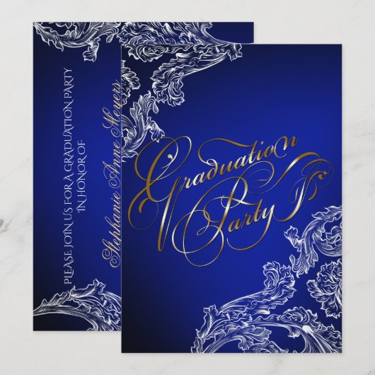 Invitation Dentelle élégante et Calligraphie Graduation Invit (Devant / Derrière)