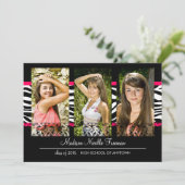 Invitation Dentelle élégante et photo rose Zebra (Debout devant)