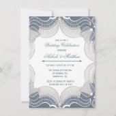 Invitation Dentelle Élégante Sur Blue Mariage Celebration Pho (Devant)