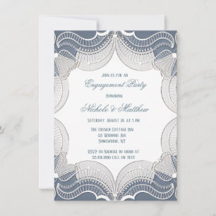 Invitation Dentelle Élégante Sur Blue Mariage Engagement Part