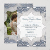 Invitation Dentelle Élégante Sur Mariage bleu Couples Douche (Devant / Derrière)