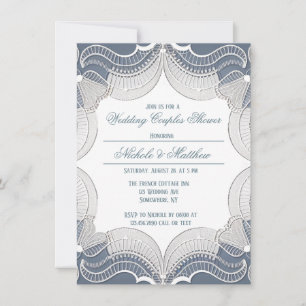 Invitation Dentelle Élégante Sur Mariage bleu Couples Douche
