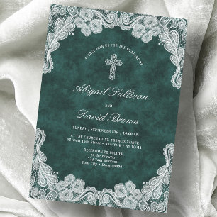 Invitation Dentelle Emerald Green Velvet Mariage religieux