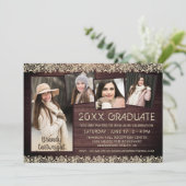 Invitation Dentelle en bois rustique 5 photo Collage Graduati (Debout devant)