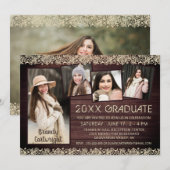 Invitation Dentelle en bois rustique 5 photo Collage Graduati (Devant / Derrière)