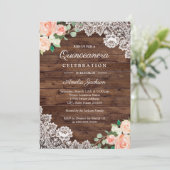 Invitation Dentelle en bois rustique Floral Quinceanera Invit (Debout devant)