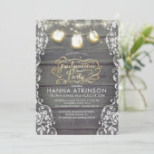 Invitation Dentelle en bois rustique Mason Jar Lights Graduat (Debout devant)