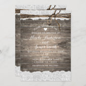 Invitation Dentelle en bois rustique & Twine Mariage de grang (Devant / Derrière)