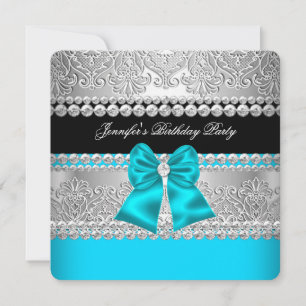 Invitation Dentelle en Diamant Bleu turquoise Anniversaire