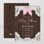 Invitation Dentelle et Baby shower en bois (Devant / Derrière)