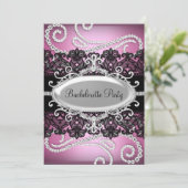 Invitation Dentelle et bijoux en damas rose noir Bachelorette (Debout devant)
