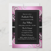 Invitation Dentelle et bijoux en damas rose noir Bachelorette (Dos)