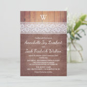 Invitation Dentelle et bois de Burlap | Mariage Monogramme ru (Debout devant)