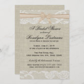 Invitation Dentelle et burlap avec Fête des mariées à bec (Devant / Derrière)