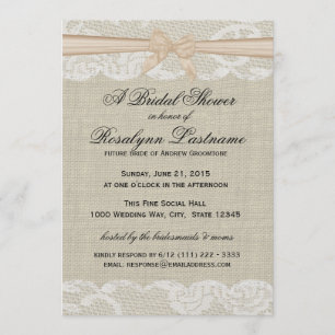 Invitation Dentelle et burlap avec Fête des mariées à bec