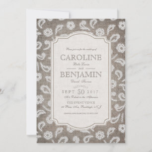 Invitation Dentelle et burlap élégant mariage campagnard rust