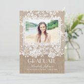 Invitation Dentelle et Burlap Élégante fête de graduation pho (Debout devant)