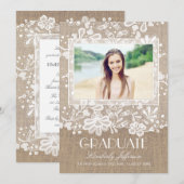 Invitation Dentelle et Burlap Élégante fête de graduation pho (Devant / Derrière)
