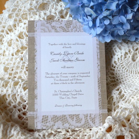 Invitation Dentelle et Burlap Mariage rustique