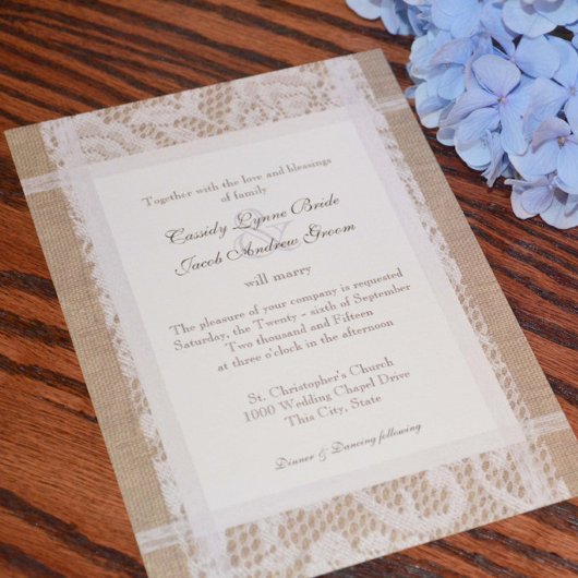 Invitation Dentelle et Burlap Mariage rustique