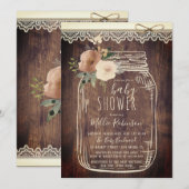 Invitation Dentelle et ficelle rustique | Baby shower Floral  (Devant / Derrière)