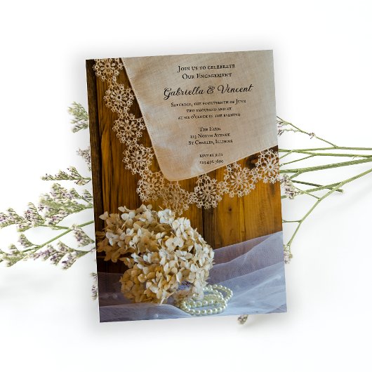 Invitation Dentelle et Fleurs Fiançailles Fête de la grange