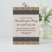 Invitation Dentelle et jute noirs rustiques (Debout devant)