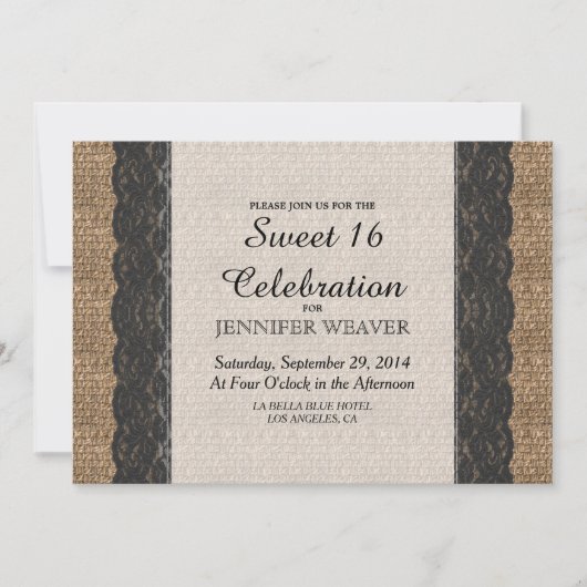 Invitation Dentelle et jute noirs rustiques (Devant)