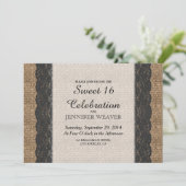Invitation Dentelle et jute noirs rustiques (Debout devant)