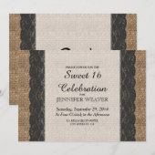 Invitation Dentelle et jute noirs rustiques (Devant / Derrière)