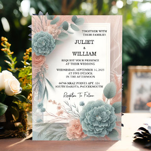 Invitation Dentelle Eucalyptus Tulle Pastel Dusty Mariage ble