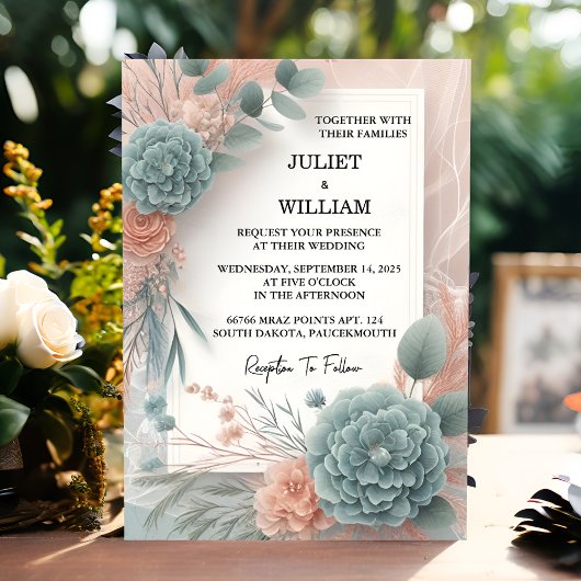 Invitation Dentelle Eucalyptus Tulle Pastel Dusty Mariage ble