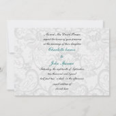 Invitation Dentelle Faux et ruban aqua, mariage noir invite (Dos)