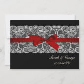 Invitation Dentelle Faux et ruban rouge noir mariage invite (Devant)
